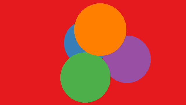 This object id image shows which object is closest along the ray passing
through each pixel. Each object is assigned to its own unique color.